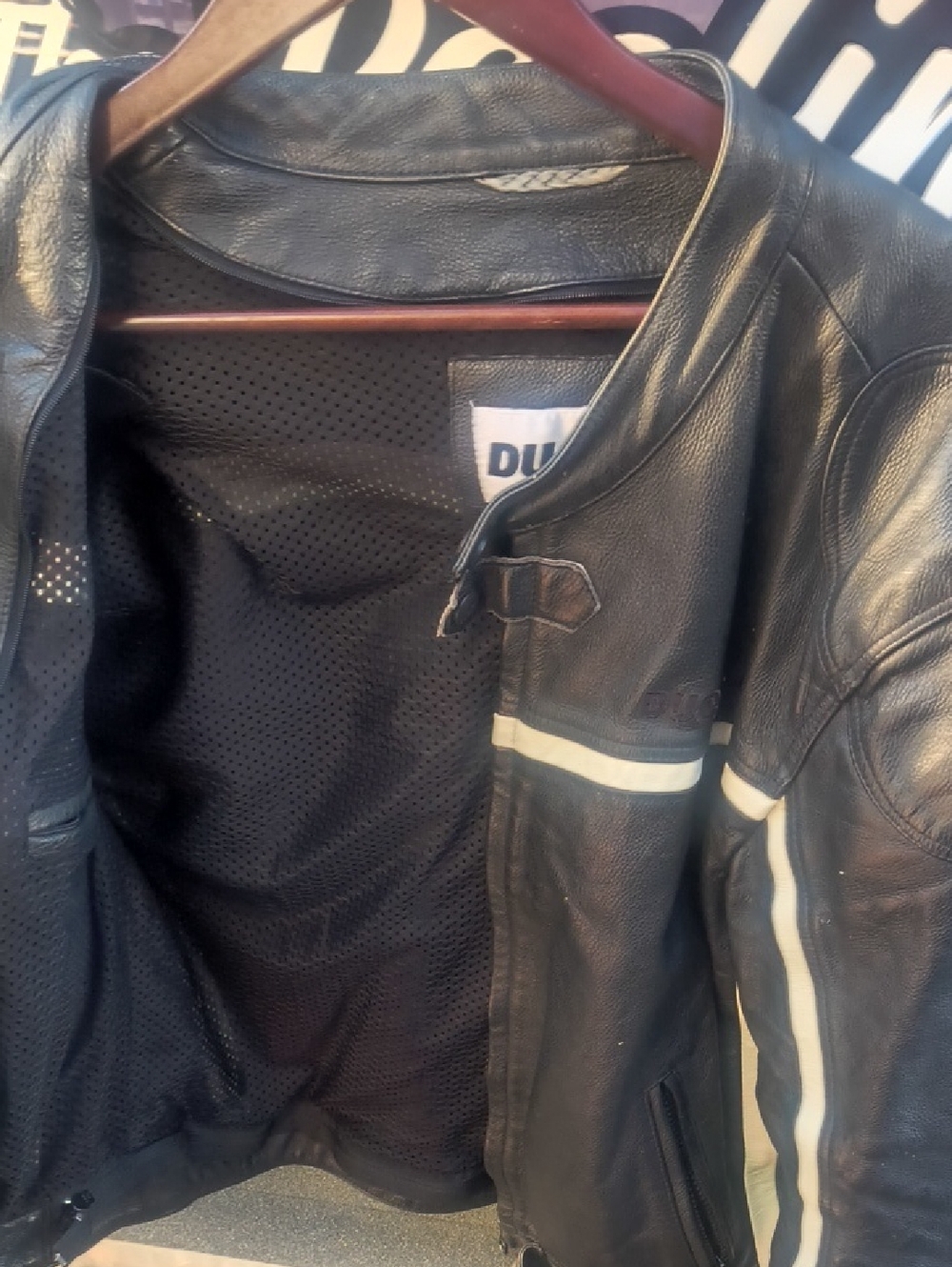 Black Leather Bomber Jacket with White Stripe Vest Included With Jacket Size Xl